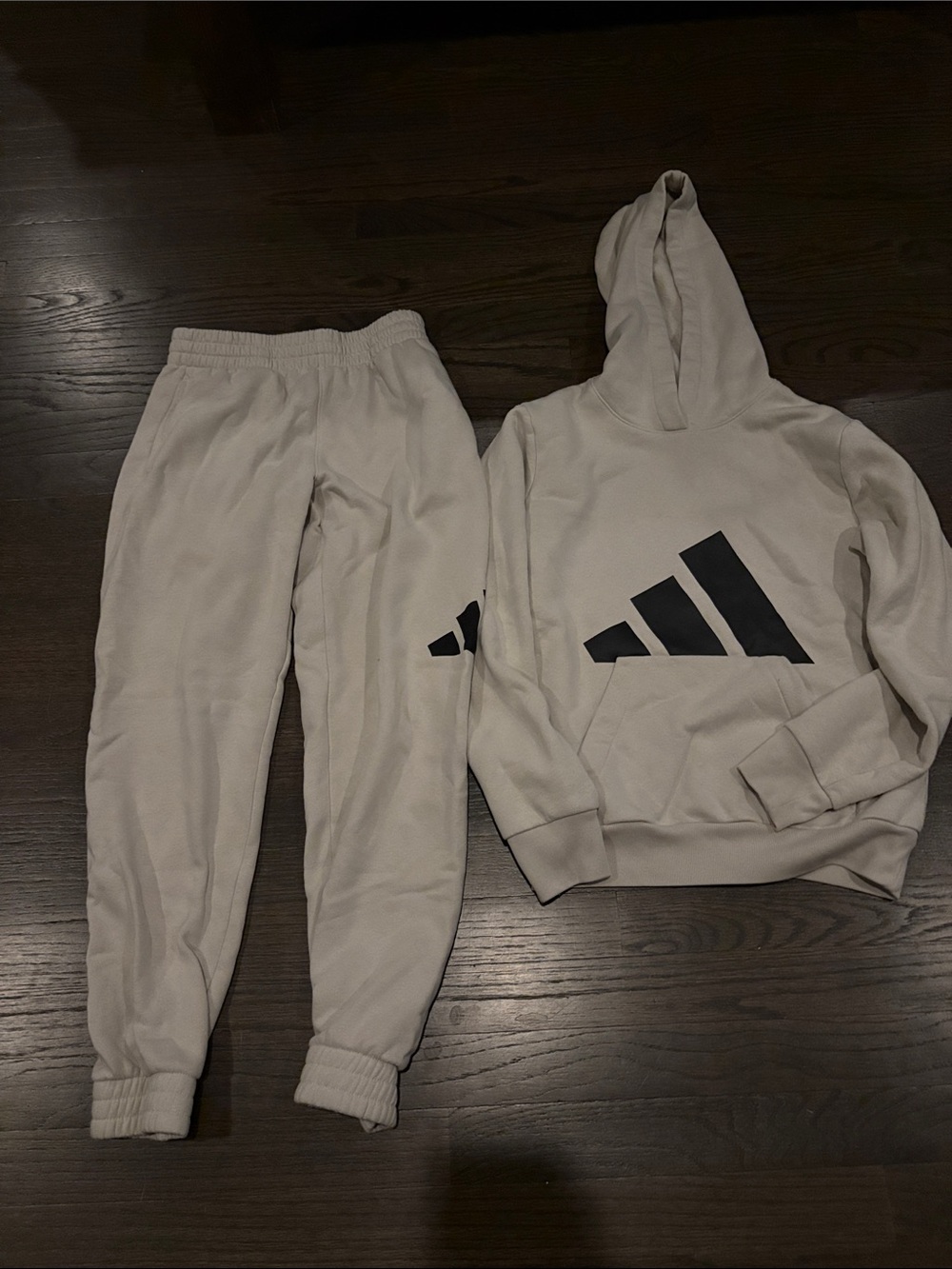 adidas Kids Cream Sweatshirt Hoodie and Joggers Set with Black Logo